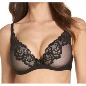 🆕CHANTELLE Orangerie Lace Plunge Underwire T-Shirt Bra 32DD Black #6762